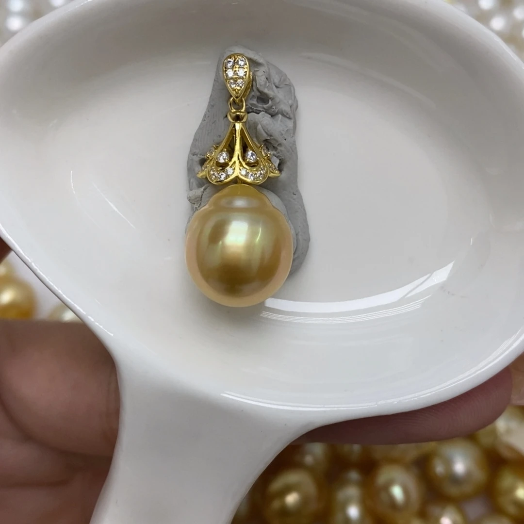 裸珠海水珍珠浓金单珠12.5