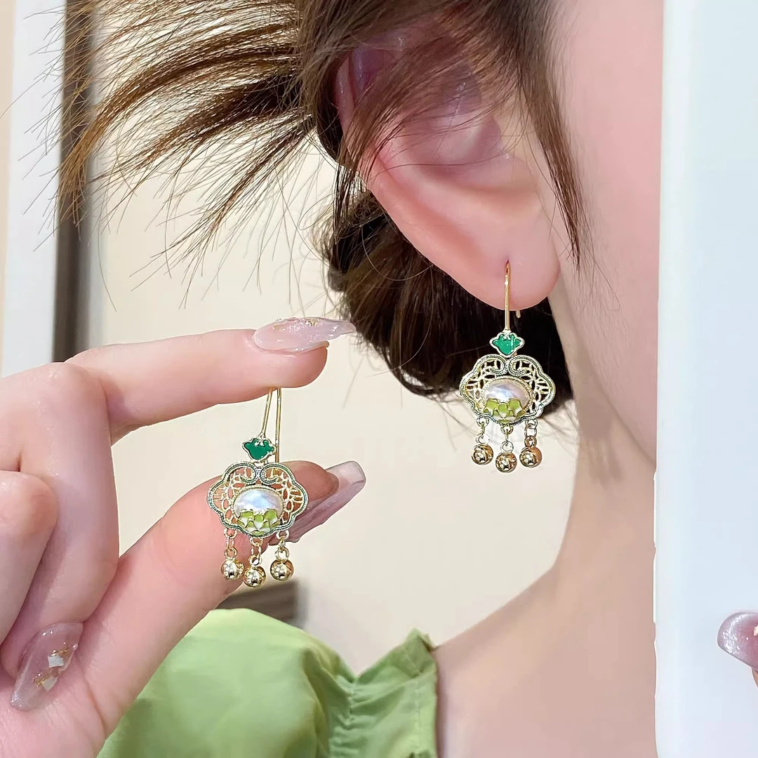 铜合金耳饰 新中式平安锁耳钩轻奢耳环2025新款爆款高级感耳饰女