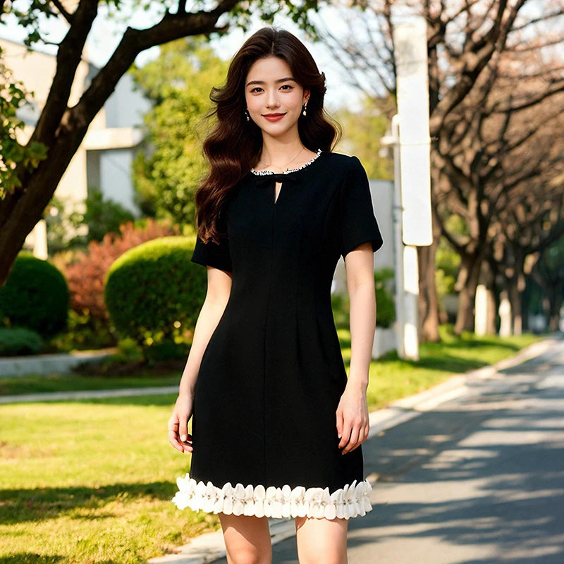 奢姿【爱恋星光】大码女装2025夏季气质短袖连衣裙胖妹妹蝴蝶结裙子