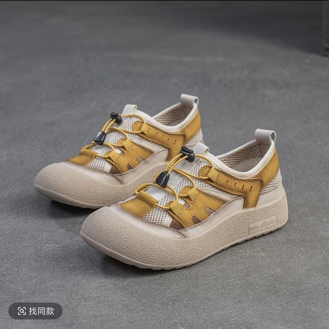 网面休闲鞋女2025夏季新款松糕厚底网面透气镂空洞洞鞋凉鞋女鞋