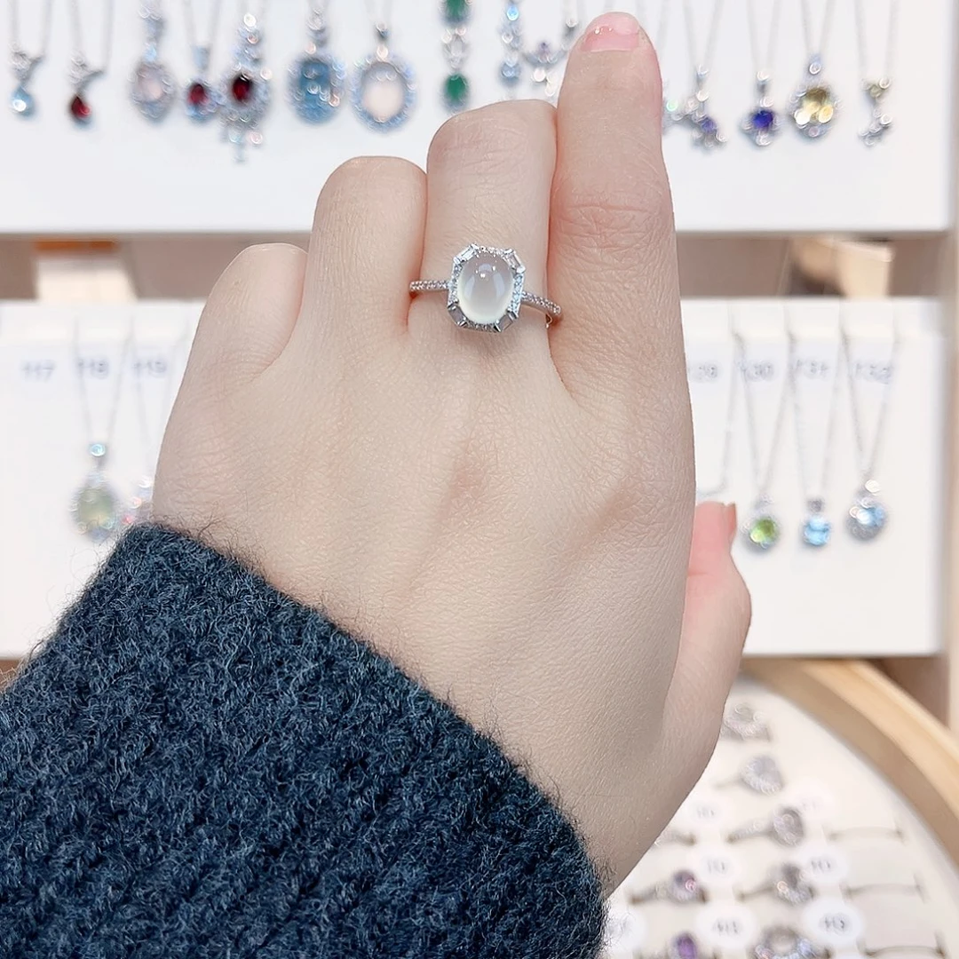 岫玉银S925镶嵌戒指