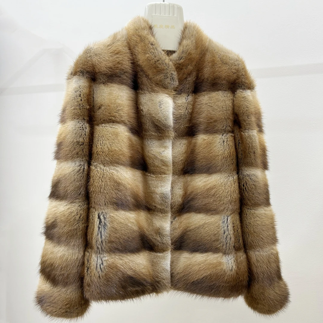 复古原色青根貂皮草外套2025冬季女士短款高端立领整貂大衣真毛