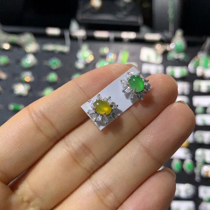 银S925镶嵌翡翠耳饰