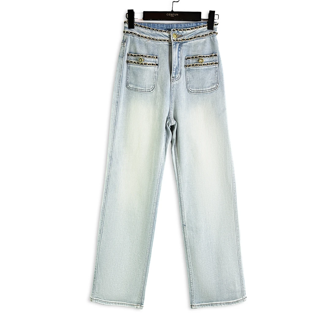 58*2025春夏洗水链条纽扣直筒牛仔裤D12262