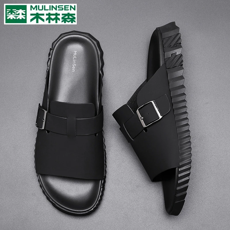 木林森男鞋夏季百搭透气厚底外穿一字拖休闲潮流时尚防滑沙滩鞋