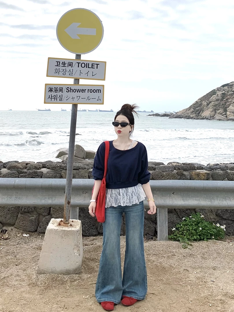 【NiGee】150小个子梨形遮胯宽松不贴腿显高显瘦百搭微喇裤#NG736-1