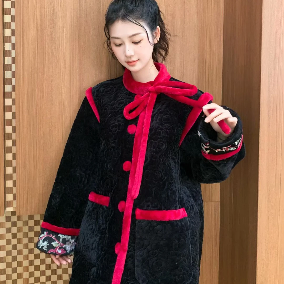 原艾慕优招财进宝加绒加厚可外穿女士冬季时尚家居服中式中国风
