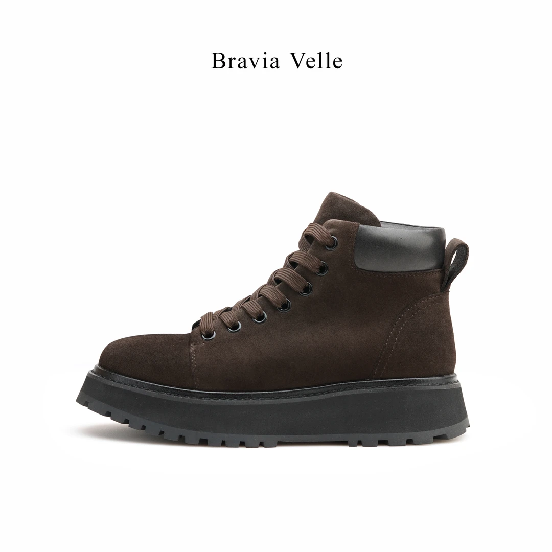Bravia Velle男士休闲时尚厚底高帮靴秋冬羊毛潮流加绒保暖百搭