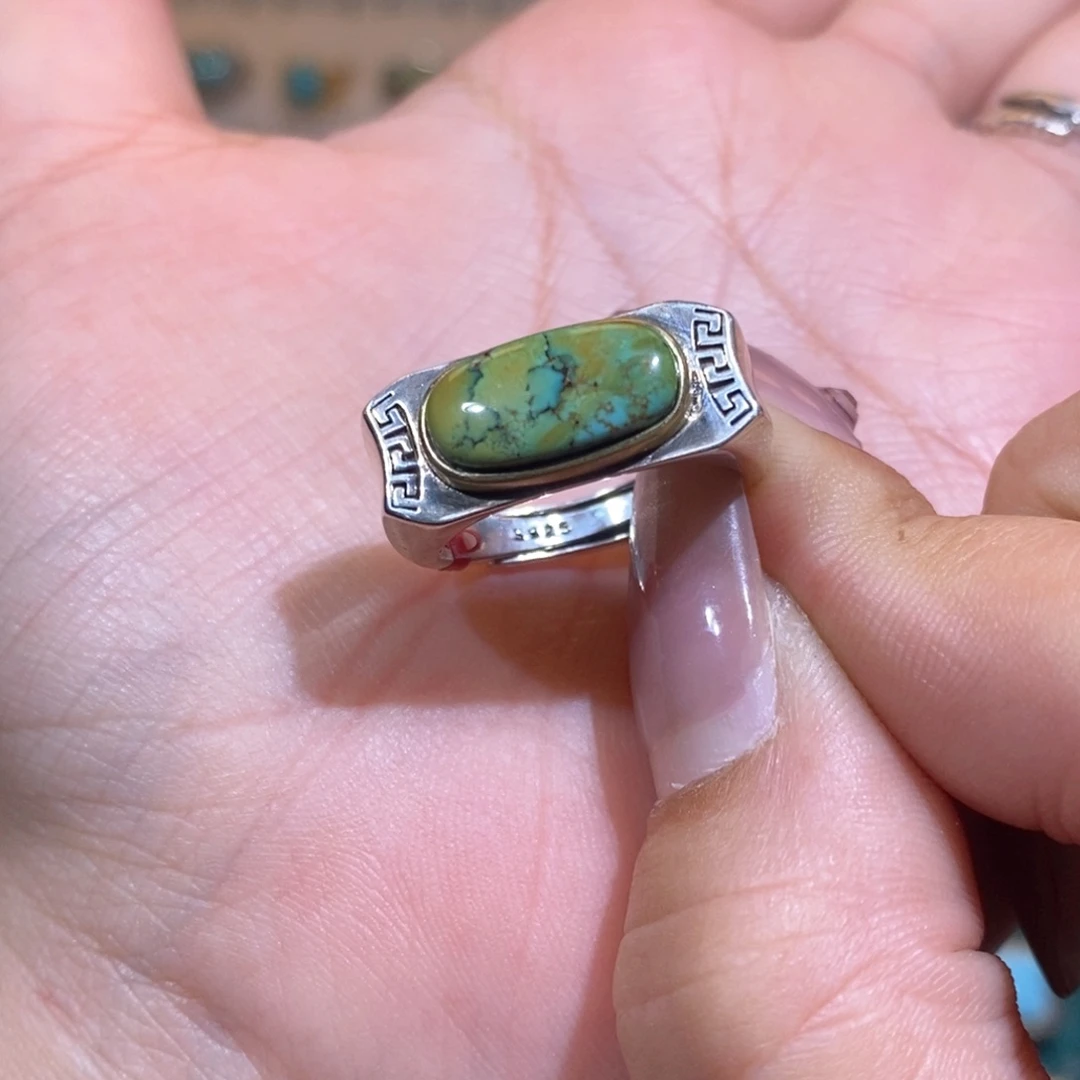 绿松石戒指银S925镶嵌演****导戒指