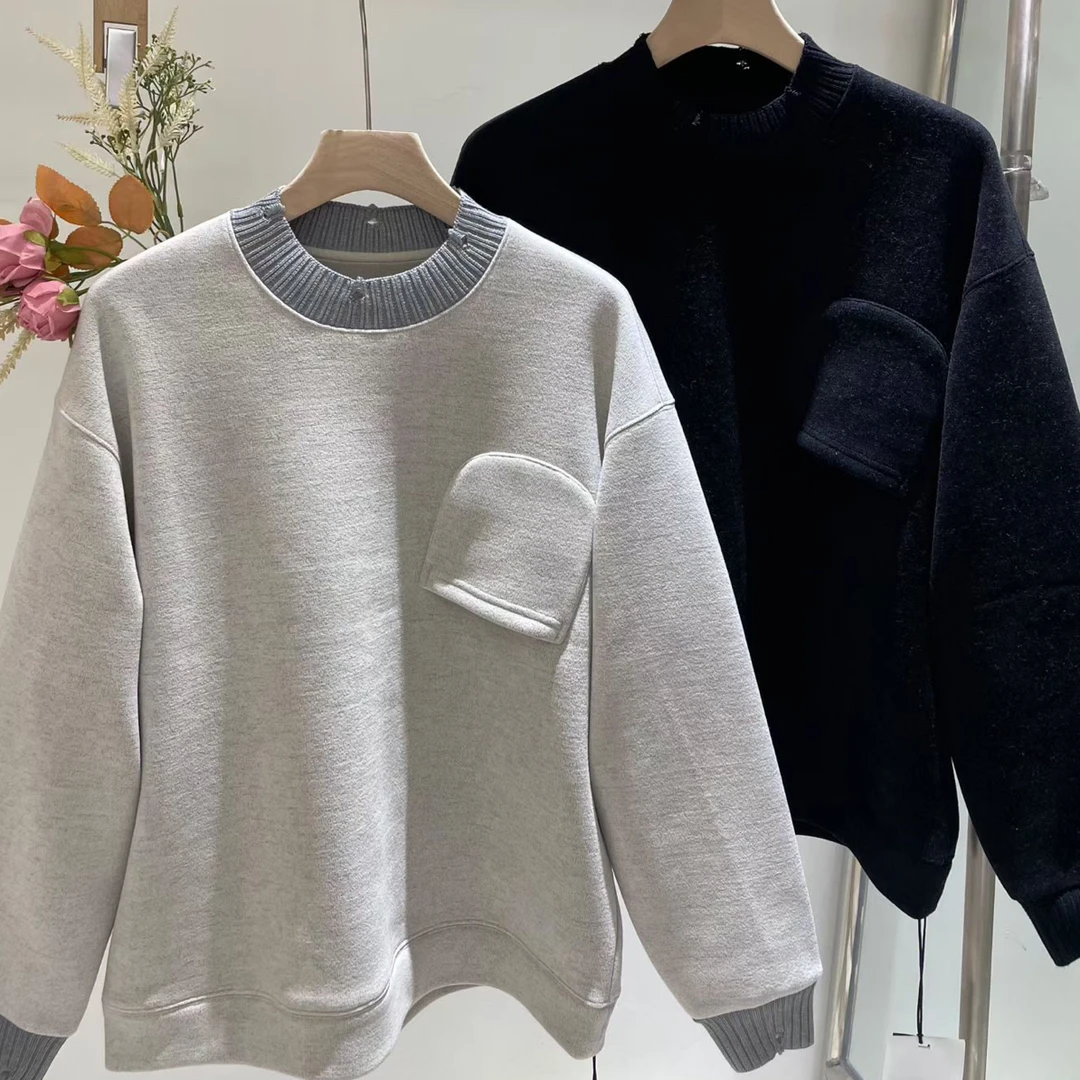 【M7566男士拼接加奥粒绒圆领卫衣】秋冬新款耐磨潮流卫衣加绒加厚