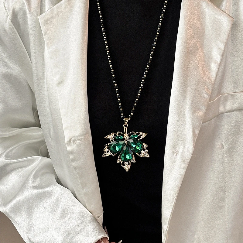 铜合金合成锆石项链 F项链手工气质轻奢时尚百搭绿色复古欧美