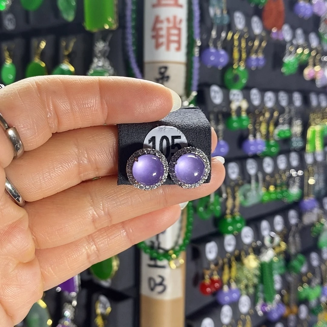 银S925镶嵌翡翠耳饰105