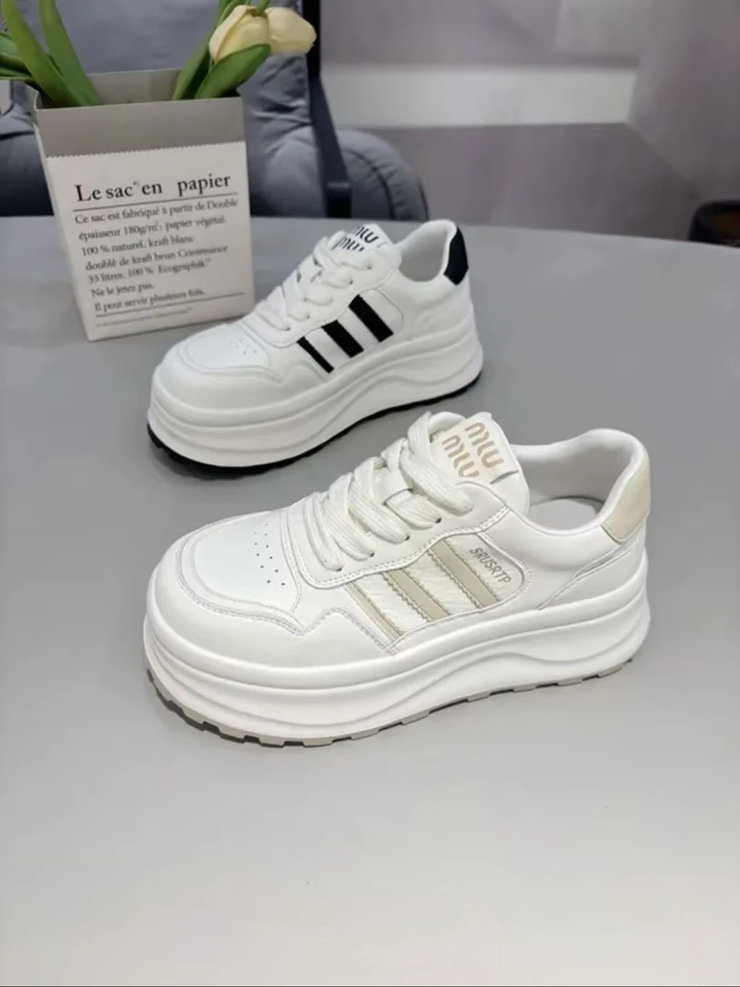 2503-3 真皮小白鞋女2025新款百搭厚底增高显脚小运动休闲鞋