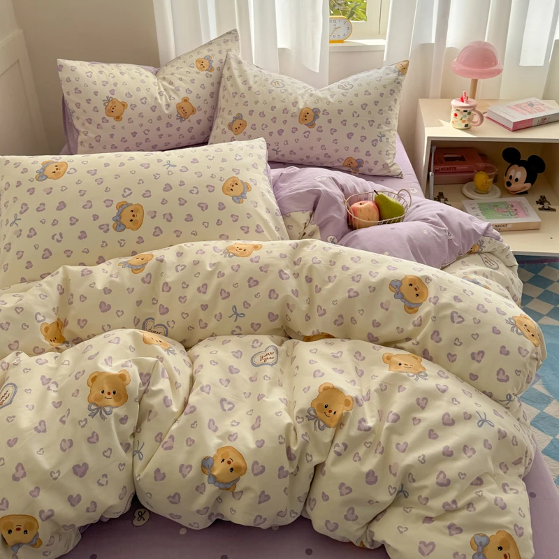 黄油小熊A类全棉纯棉可爱卡通少帅单人三件套双人四件套床上用品