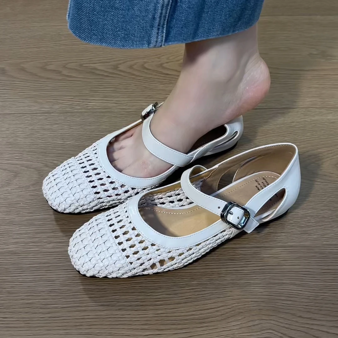 新款凉鞋女20爆款夏季新款凉鞋牛皮编织百搭凉鞋柔软女款包头镂空