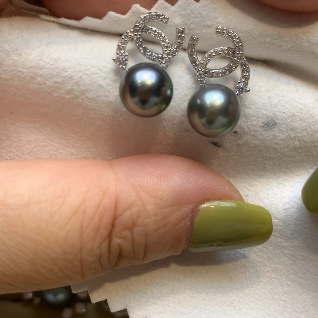 银S925镶嵌海水珍珠耳饰