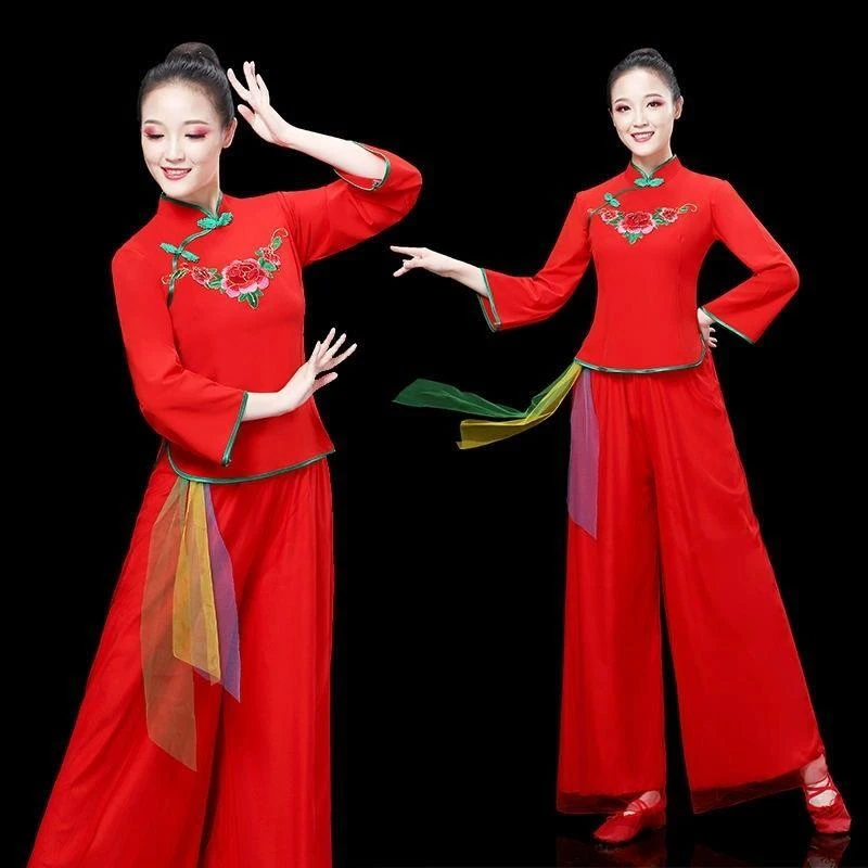 新款广场舞演出服中老年扇子舞鼓舞秧歌舞蹈服中国风古典舞表演服