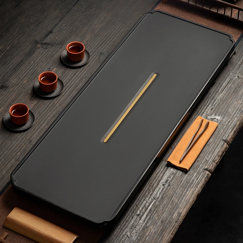 简约百搭新款乌金石茶盘家用功夫茶具泡茶专用茶台石头排水式托盘