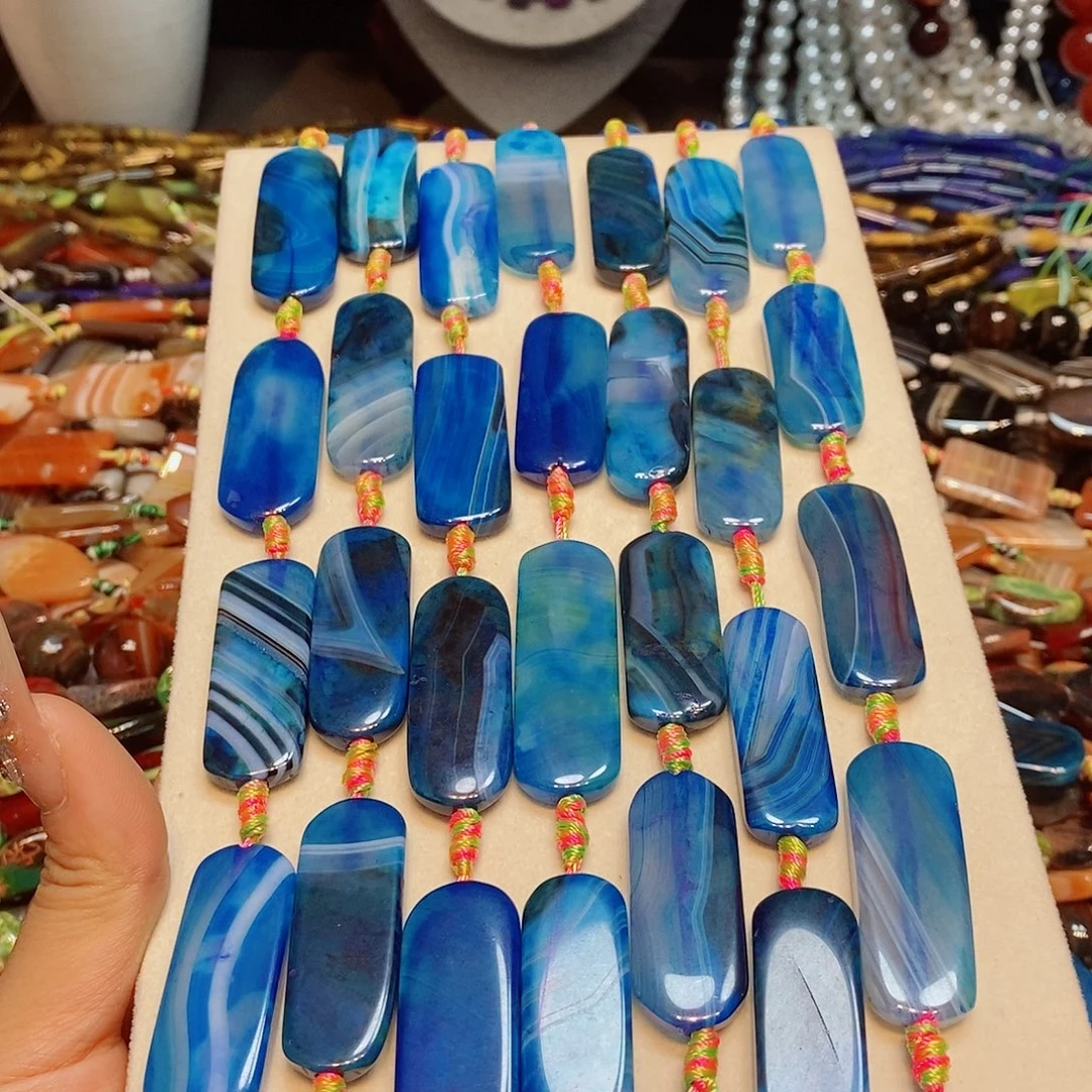 玛瑙/玉髓未镶嵌珠宝半成品蓝条牌线条玛瑙15✖️40mm