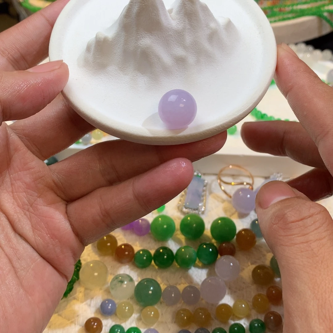 散珠翡翠12.8mm粉椿紫单珠