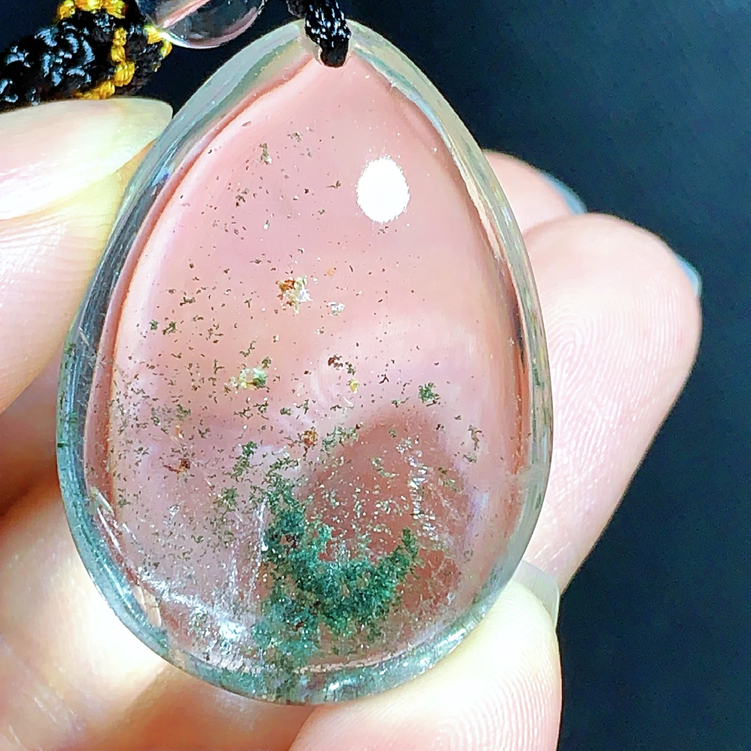 东海水晶天然绿幽灵水晶吊坠毛衣链水滴项坠男女款聚宝盆真品饰品