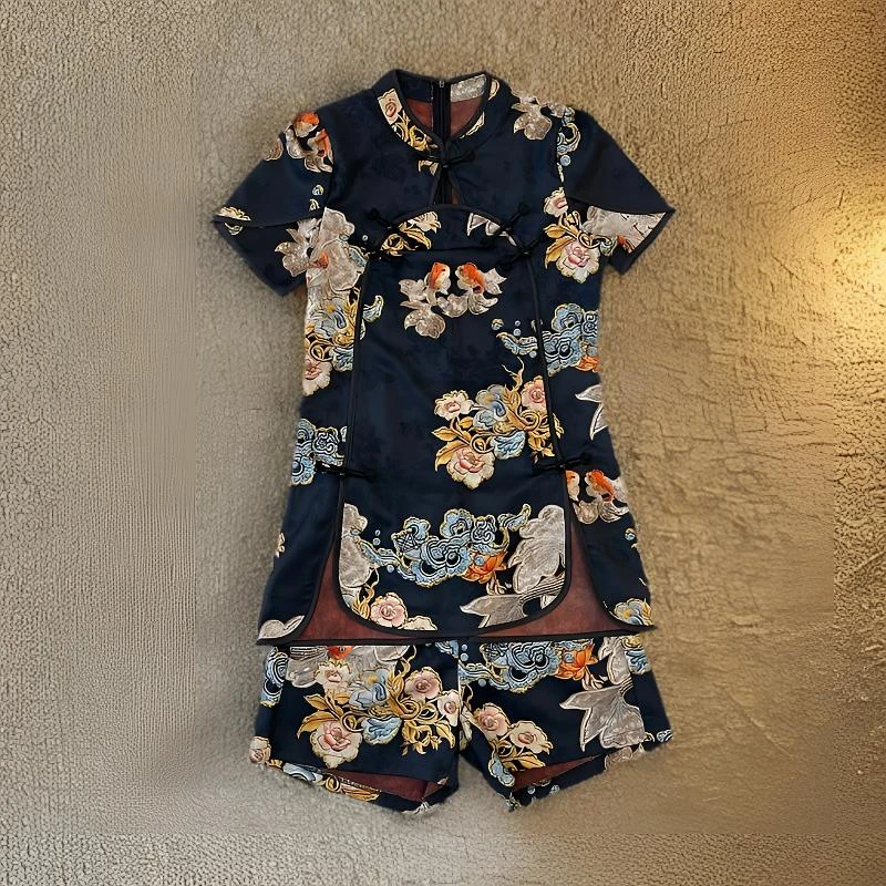 5981#新中式夏季凉感短裤两件套装