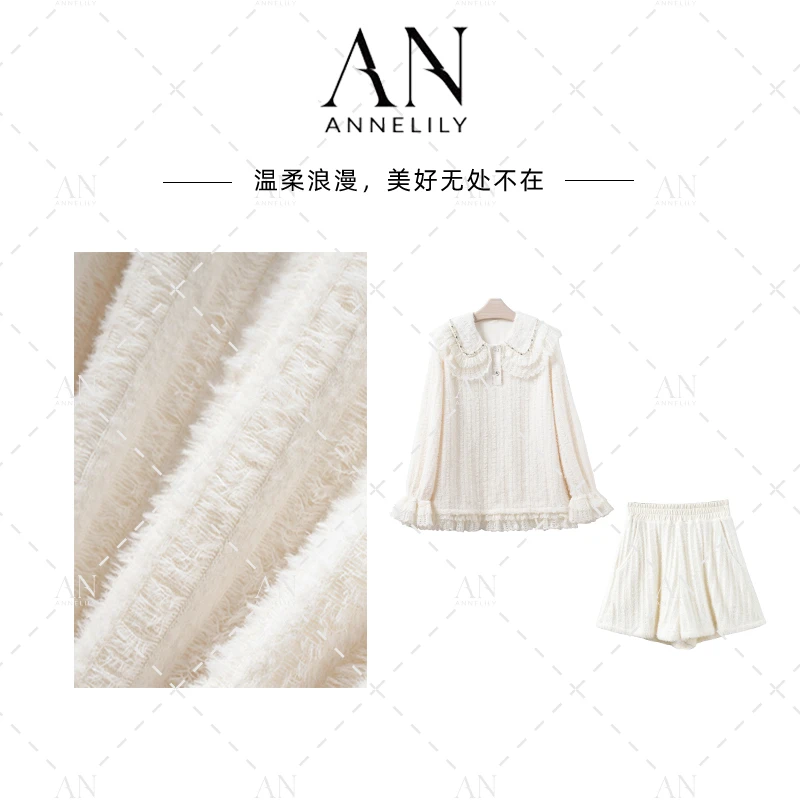 ANNELILY【雪璃】新款设计感时尚休闲百搭轻奢短裤套装AT2411129