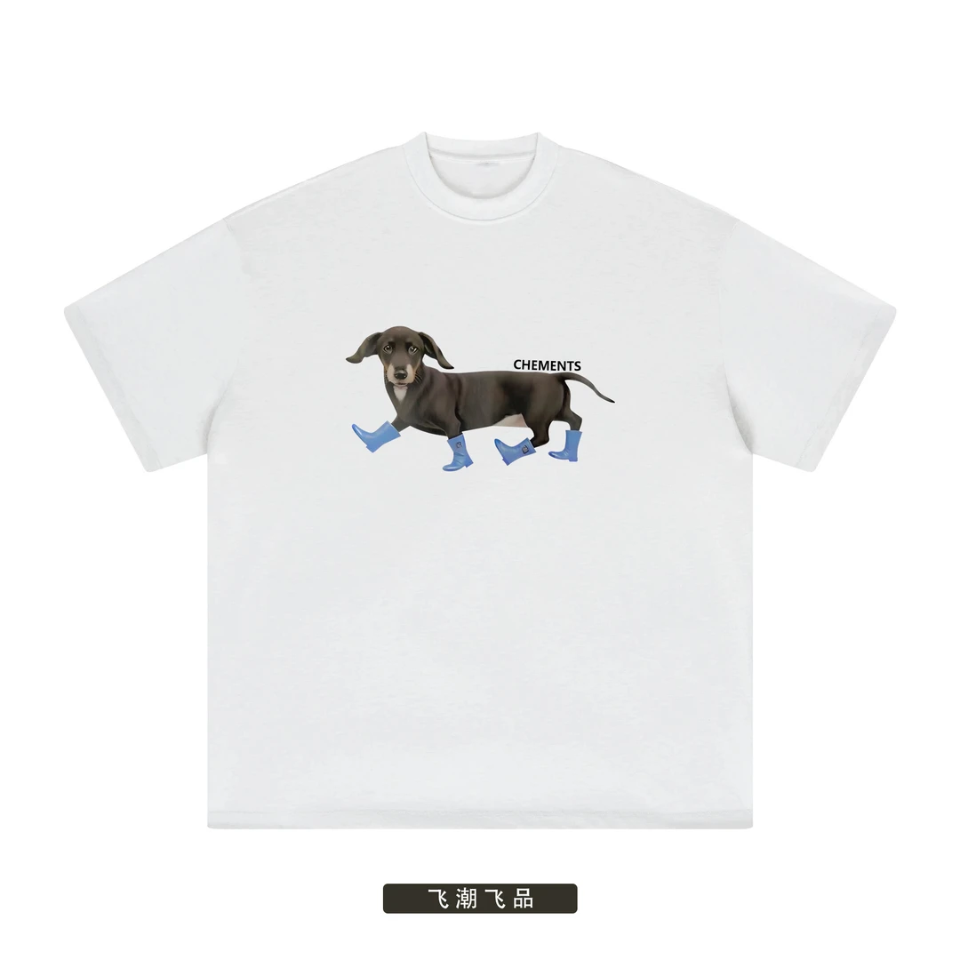 【腊肠小狗】美式复古ins潮牌卡通短袖男女情侣宽松百搭T恤-XG001