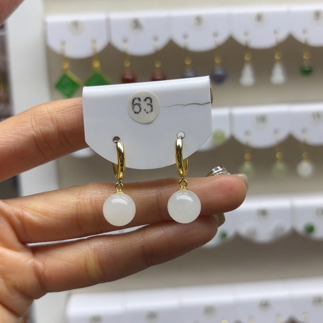 和田玉银S925镶嵌耳饰