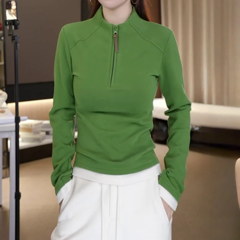秋冬立领半拉链长袖显瘦保暖卫衣修身时尚纯色韩版气质显瘦上衣女
