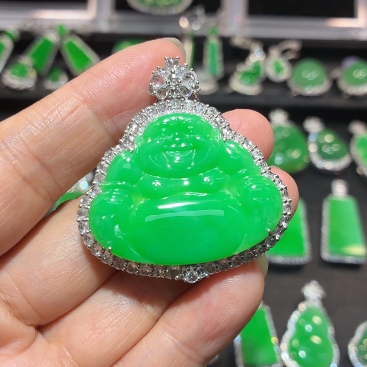 翡翠18K金镶嵌吊坠(不含链)翡翠