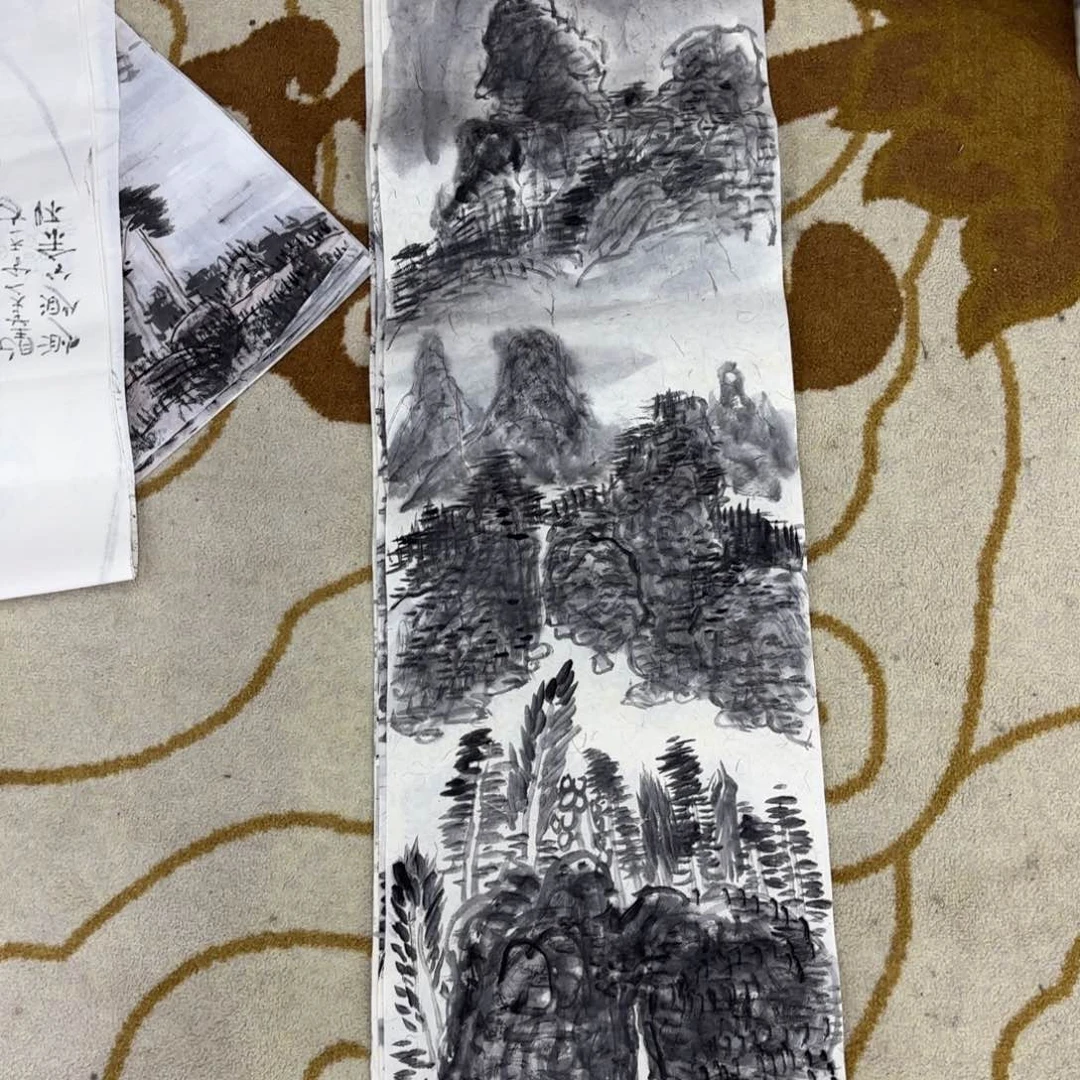 国画四尺对开山水童