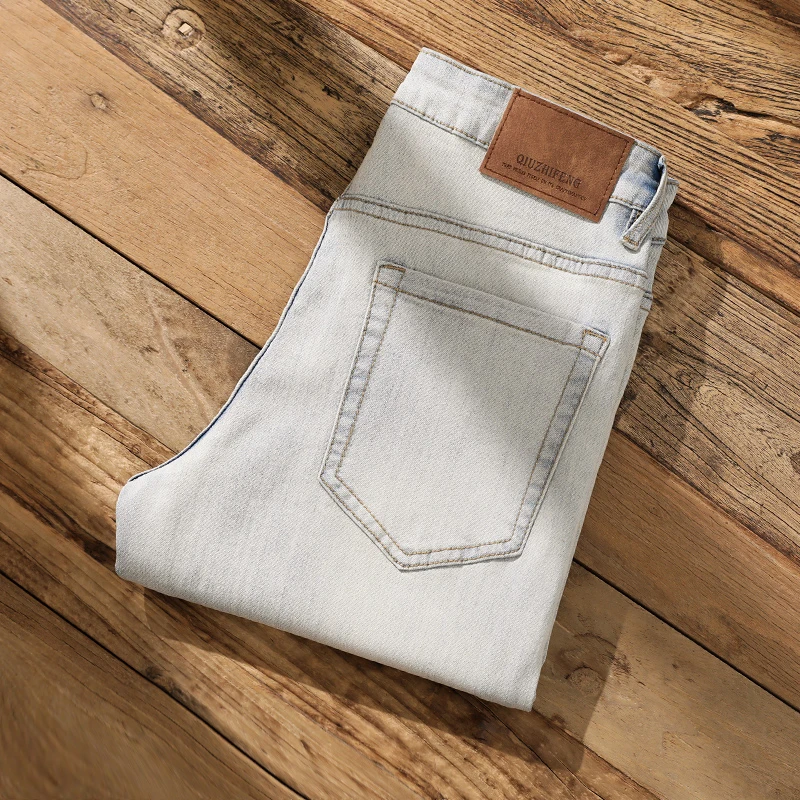 高端牛仔裤男款九分复古修身直筒2025春夏新款休闲黄泥染薄款潮流