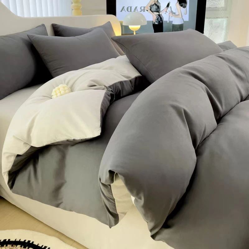 A类母婴级纯棉磨毛四件套简约纯色学生宿舍单人冬被绒被