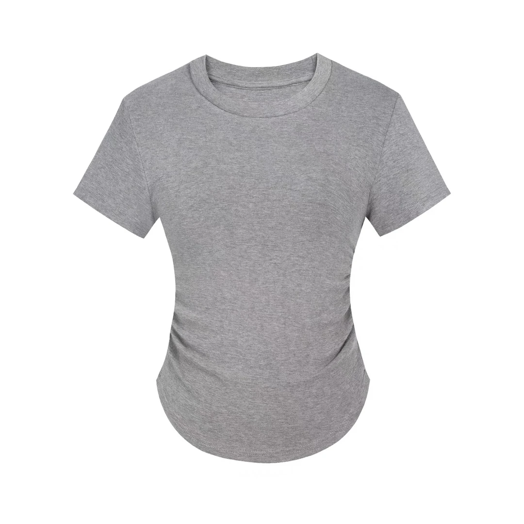 FrenzyGirl辣妹正肩T恤夏季新品抽褶显瘦修身纯欲辣妹基础款灰色