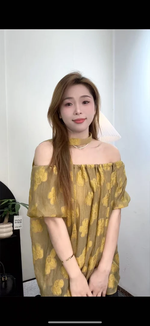 新中式刺绣印花一字肩上衣女2025夏季新款设计感衬衫