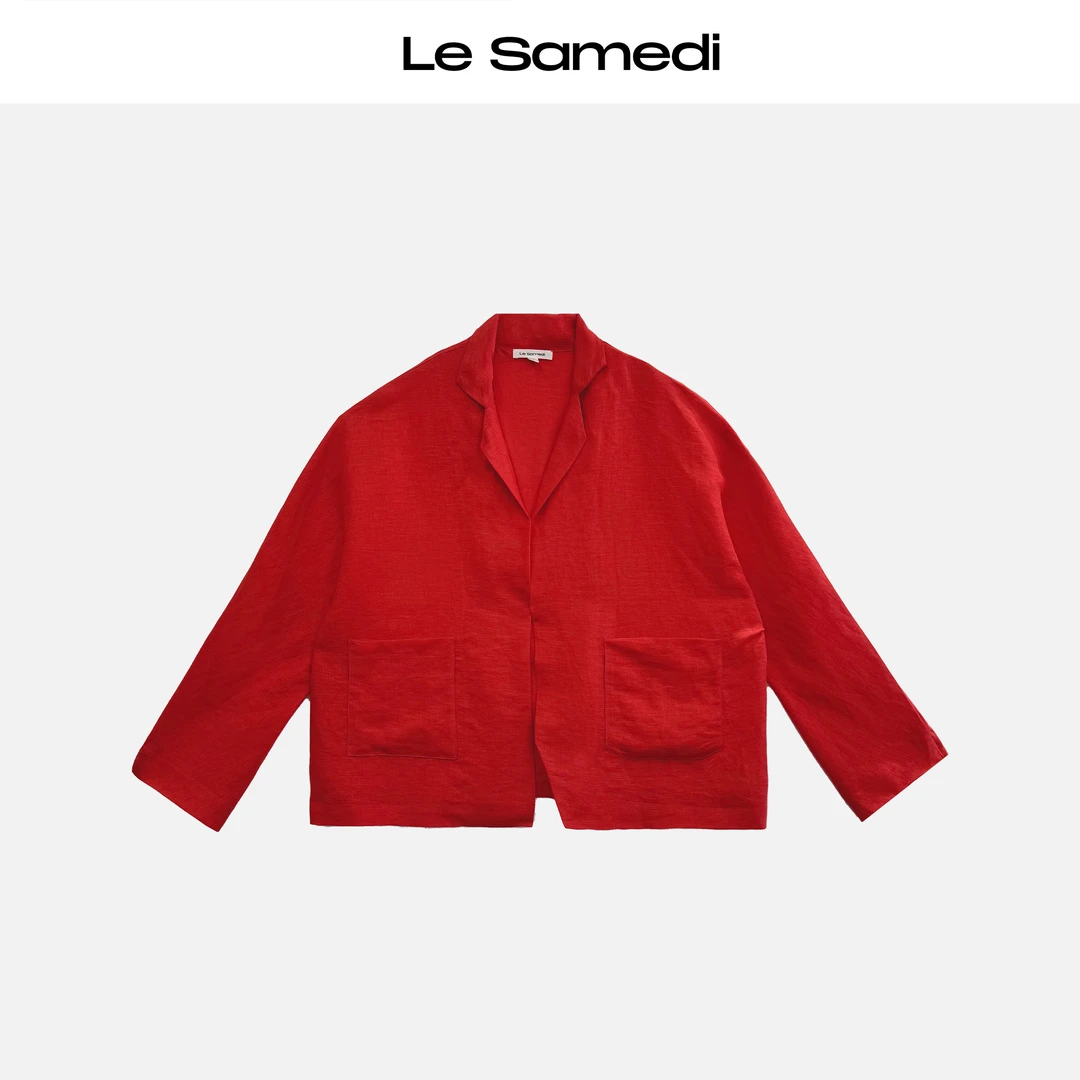 Le Samedi【无尽炽热】 浪漫涌动 亮色系定染亚麻红口袋外套