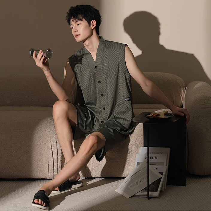gpsunlu睡衣男款冰凉感透气夏季莫代尔高端小众家居服短袖可外穿