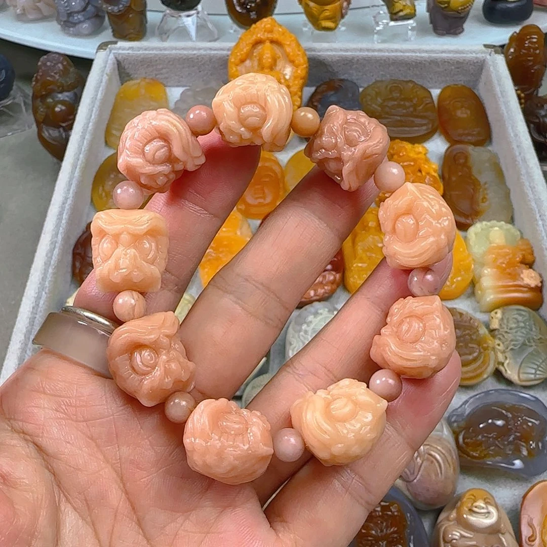 石英质玉1未镶嵌醒狮头阿拉善雕刻手串