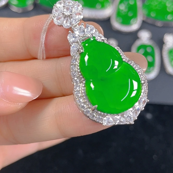 吊坠(不含链)银S925镶嵌翡翠