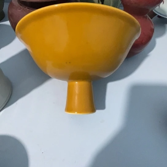 摆件纯手工黄釉高足碗