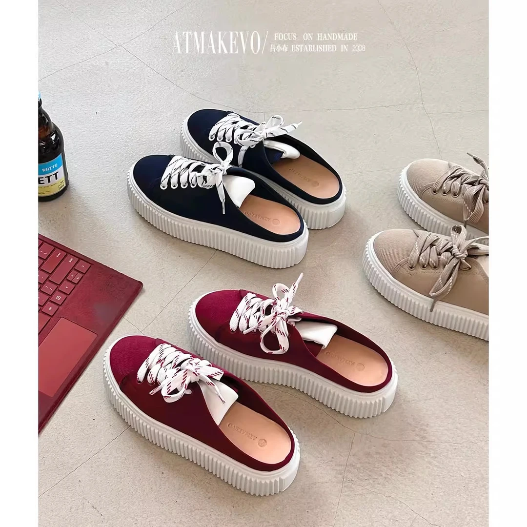 吕小布 | 行走的空调房 水洗进口帆布透气厚底包头半拖鞋女0528