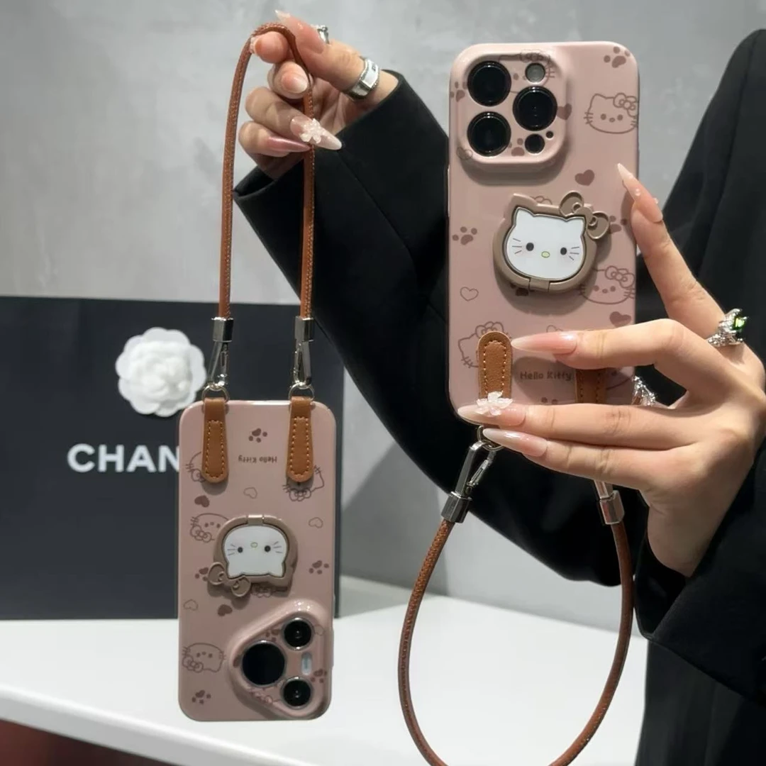 SMBLCE棕爱心KT支架挂绳适用苹果17/16菲林手机壳华为vivoppo小米