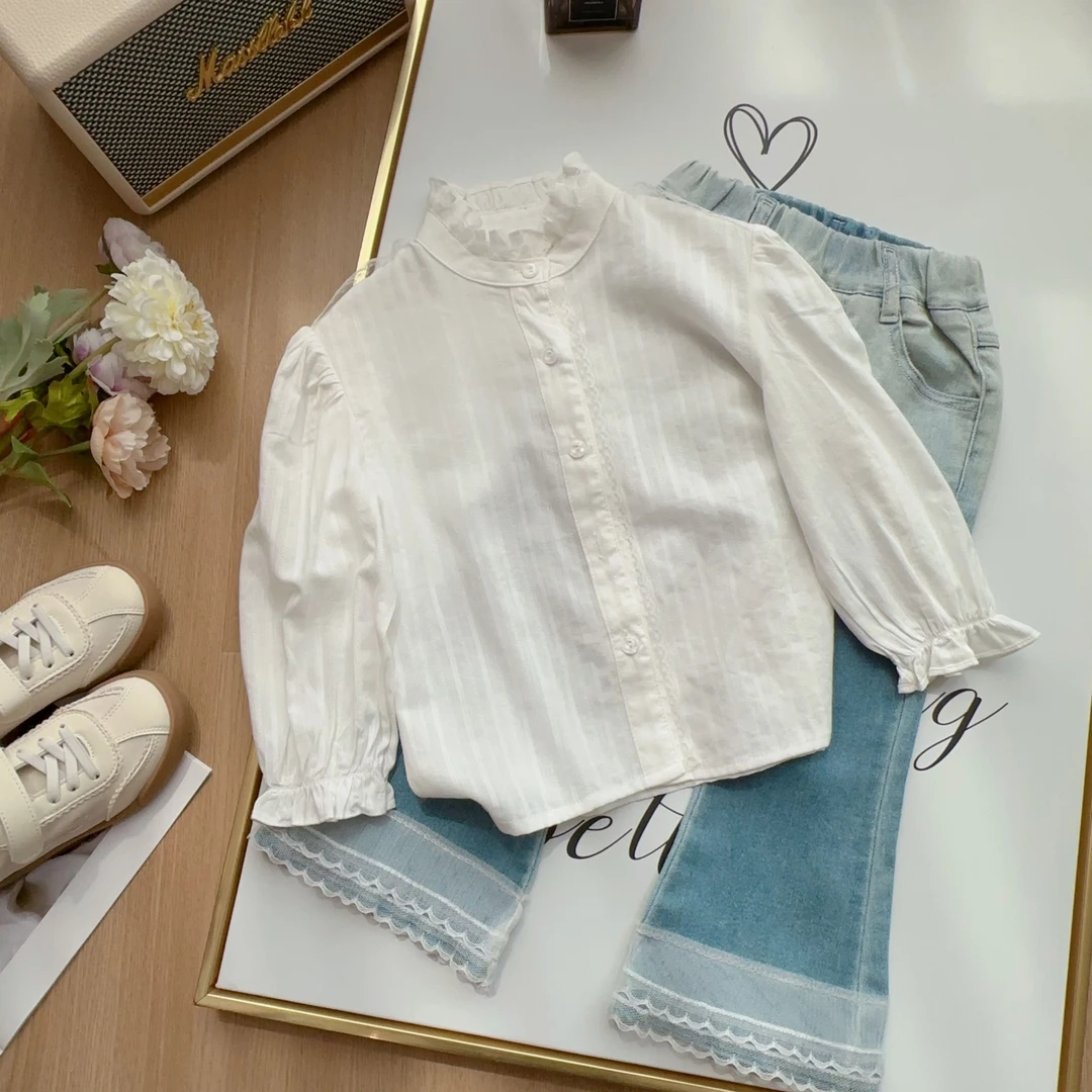 2025春季洋气百搭法式蕾丝花边上衣女童衬衫H-19412
