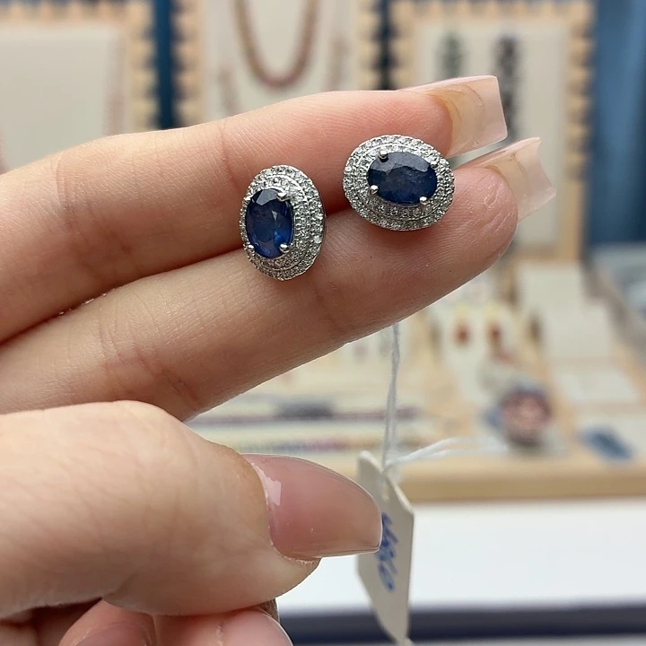 蓝宝石银S925镶嵌耳饰