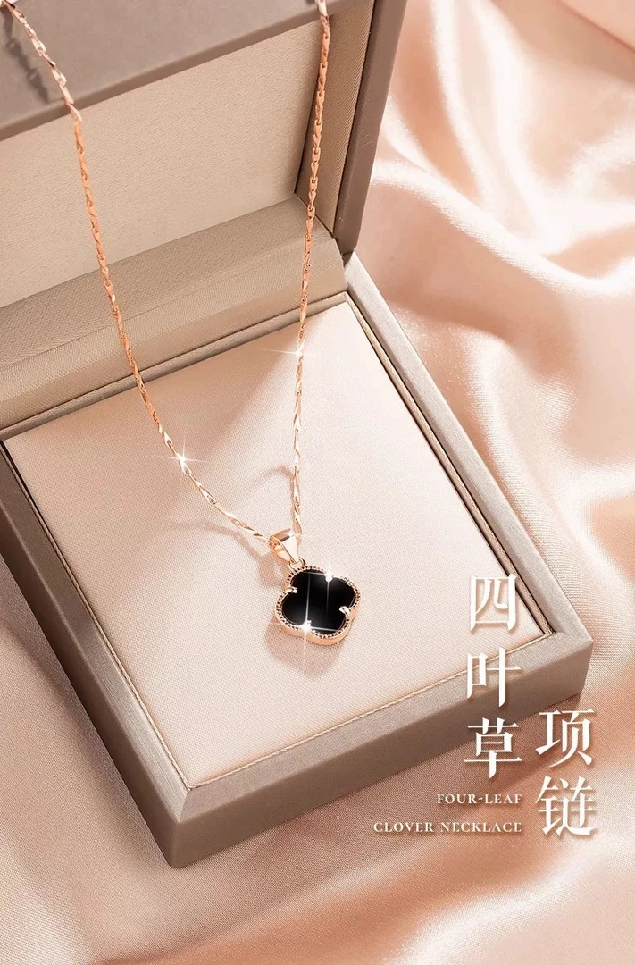 合金项链 合金项链 四叶草坠链轻奢镶嵌百搭钻链优雅气质潮流简约