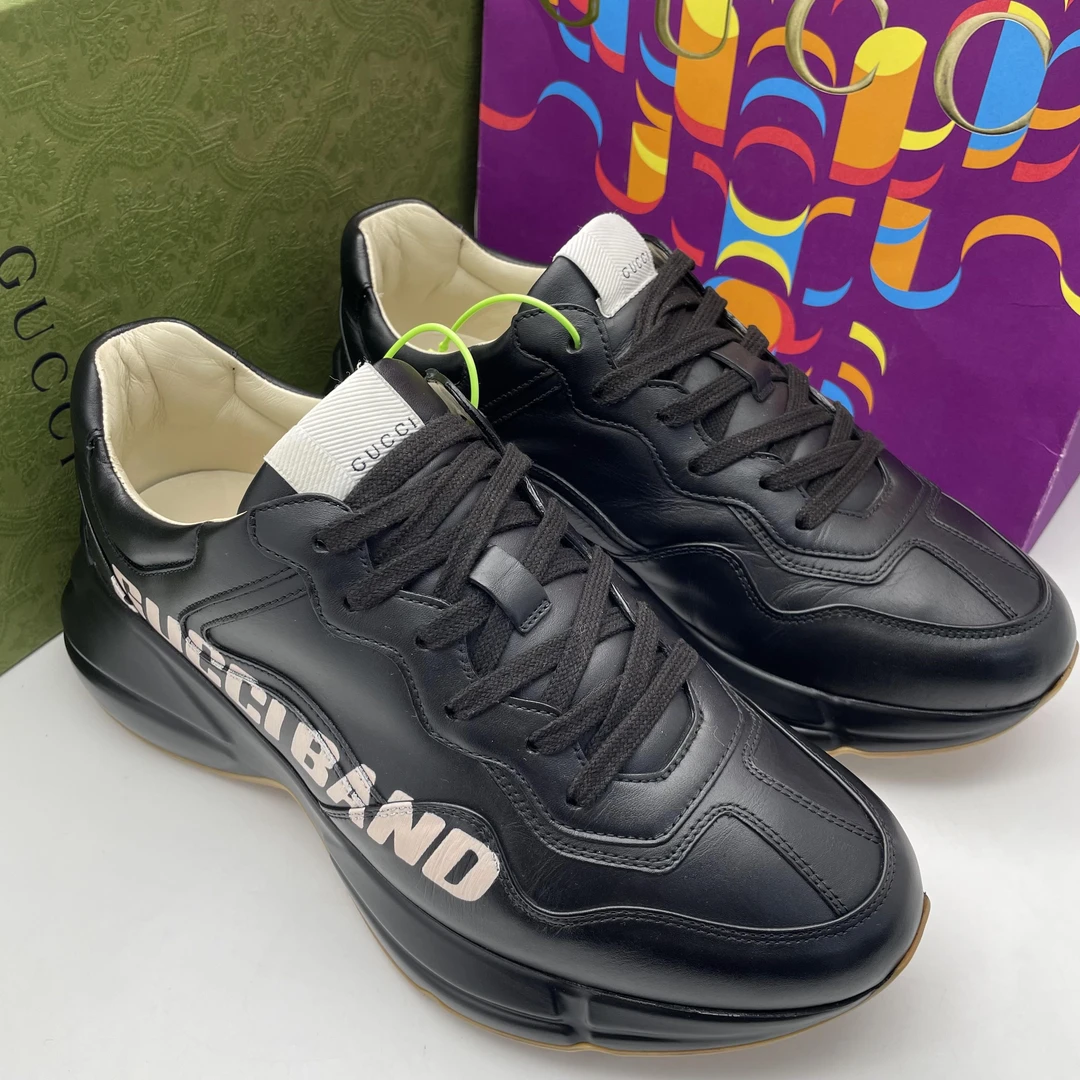 95新 GUCCI/古驰 41欧码/二手男士经典黑色印花时尚厚底老爹鞋