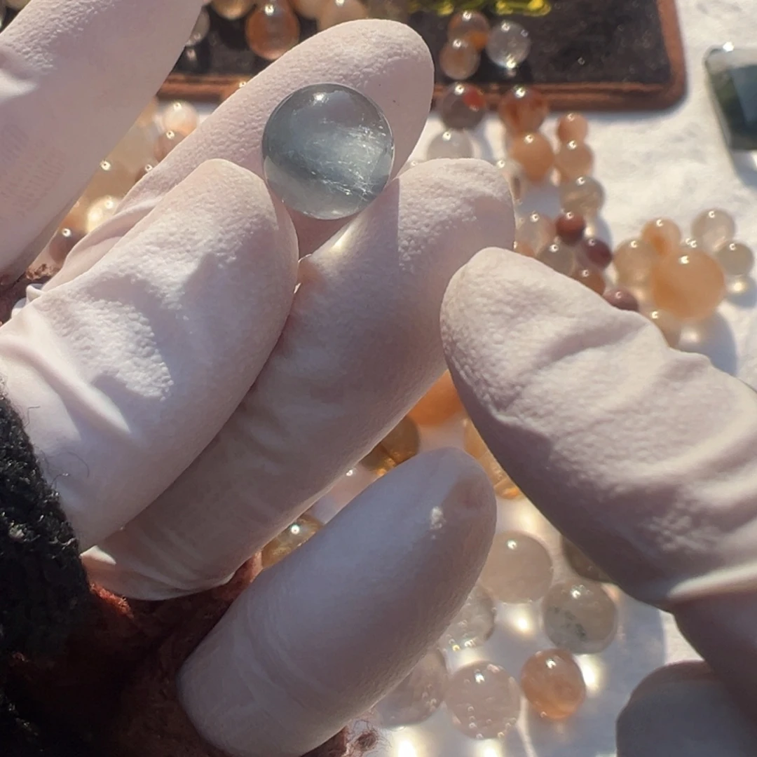 水晶水晶兔毛9.7mm定制打孔不退换未镶嵌L****?