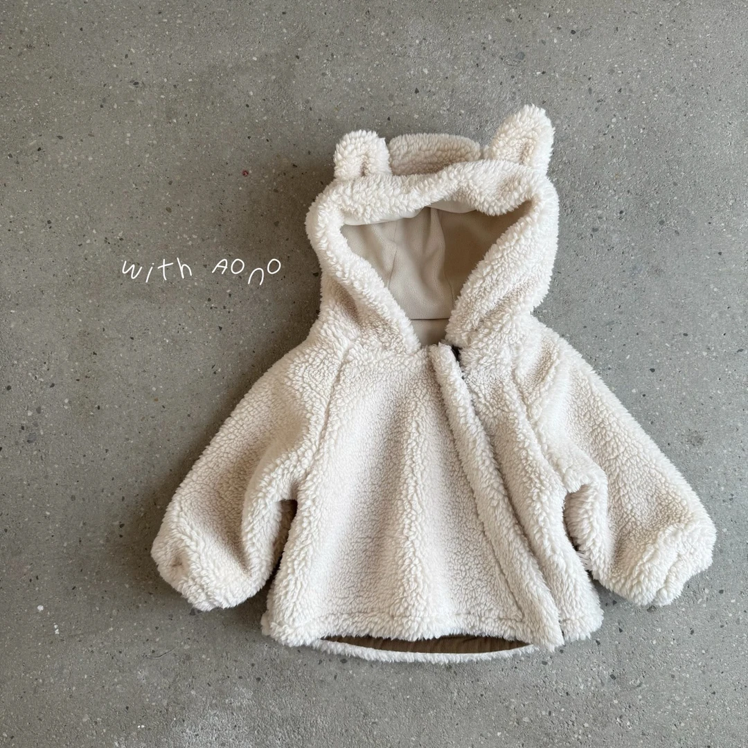 AONO·2025冬 韩版毛毛小熊连帽外套 D6014