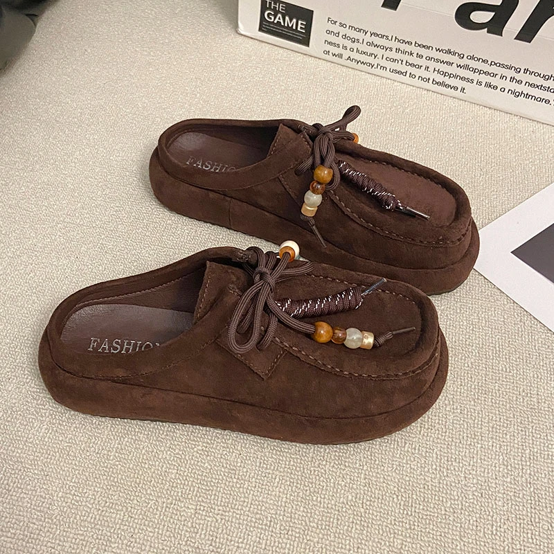 内增高勃肯包头半拖鞋女秋季外穿2025年新款厚底一脚蹬懒人鞋单鞋